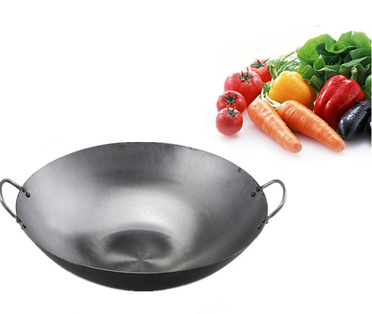 嘉利萨 厨师专用双耳钢板锅边锅加厚铁锅饭店食堂大炒锅炒勺老式铁锅