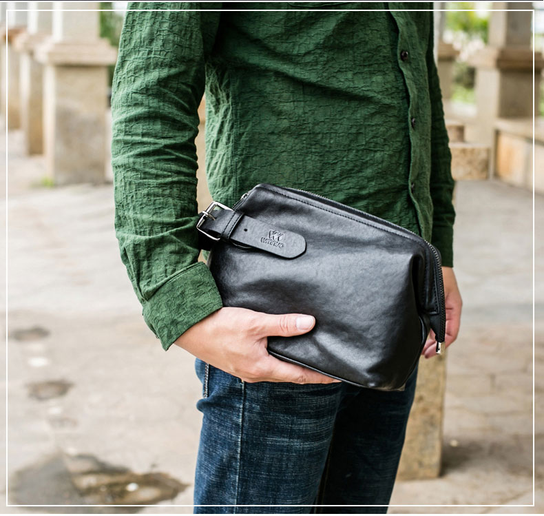 包大容量软皮手腕包 植鞣黑色_ 4折现价唯美诺正品男士手包真皮2017