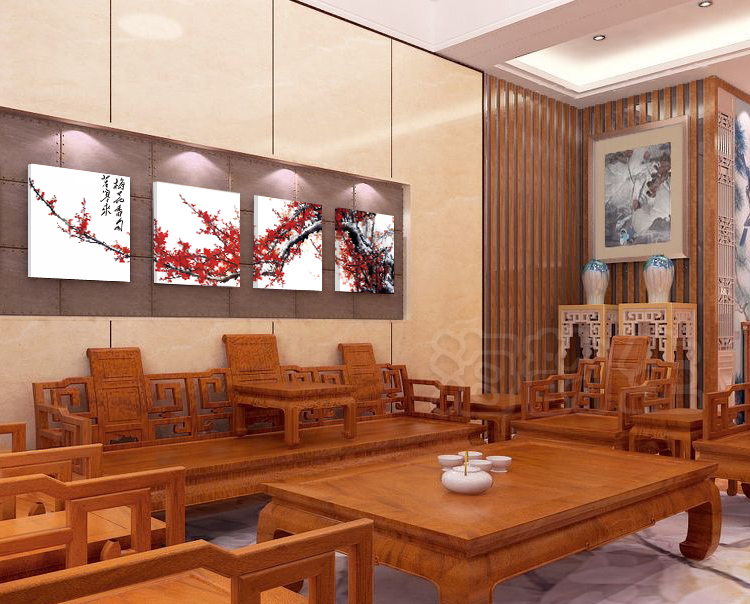 
                                        海韵生 客厅装饰画现代沙发背景墙无框画四联壁画餐厅挂画风景画国画 梅兰竹菊 60*60*4                