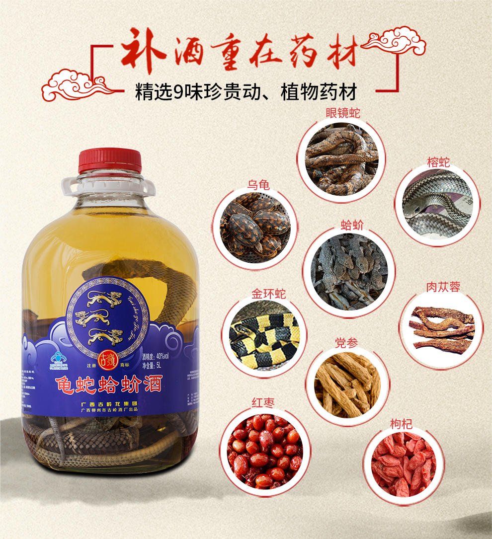 古岭龟蛇蛤蚧酒40度5升单瓶养生酒动植物药材滋补酒男低度米酒基酒送