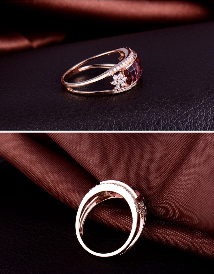永思珠宝17克拉粉红碧玺戒指女玫瑰色18k金镶钻彩色宝石