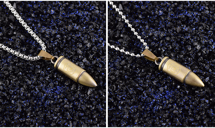 佩川子弹头钛钢男士项链男个性吊坠潮男霸气挂坠时尚配饰首饰男生潮人