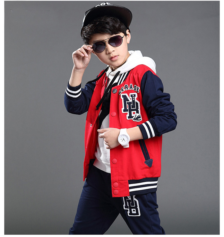 童装男童春装套装2015新款7春款10岁儿童中大童棒球服卫衣两件套 黄色