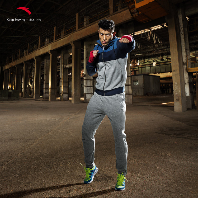 安踏男装 新款搏击系列运动上衣15517735 明月蓝/bc17灰花灰-1 l/175