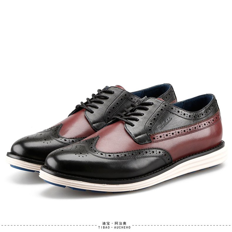 迪宝·阿治奥 商务休闲鞋男牛皮布洛克风格男式皮鞋 黑色 39