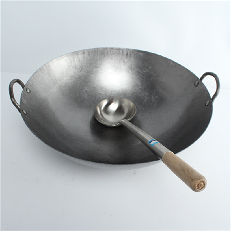 欧丽家厨房加厚熟铁铁锅炒菜锅厨师炒锅边双耳边锅马勺炒菜锅食堂餐馆