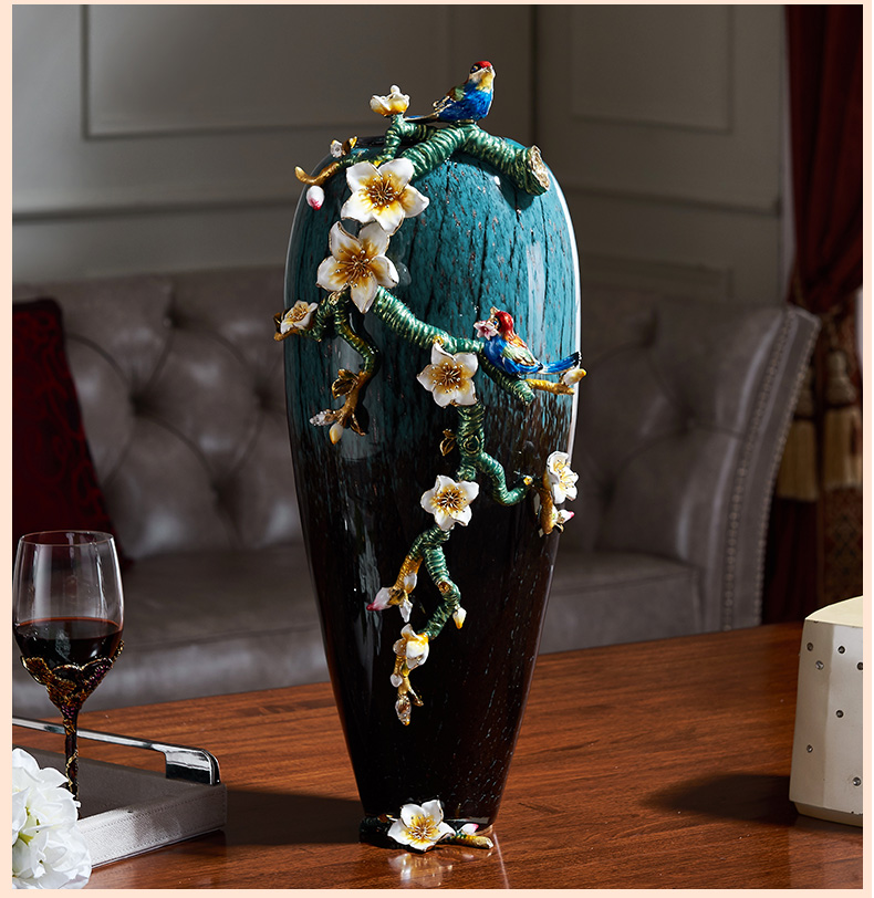 诺诗曼 轻奢玻璃花瓶珐琅彩摆件家居客厅餐桌装饰现代简约落地花瓶