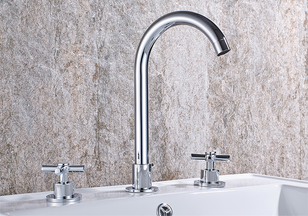 摩豪全铜分体式三孔面盆冷热水龙头卫生间洗脸盆洗手盆台盆可旋转龙头