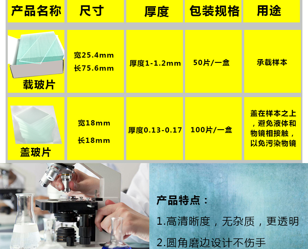 约克york显微镜观察标本用载玻片盖玻片实验用养殖器械高透明盖玻片