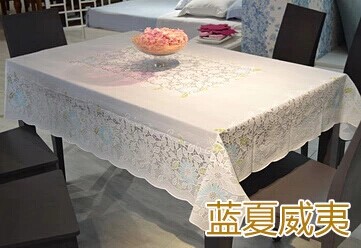 
                                                            好多家 桌布PVC餐桌布台布 塑料防水防油免洗 欧式印花田园2020烫金盖巾餐桌垫茶几布长方形 蓝夏威夷 137*182                