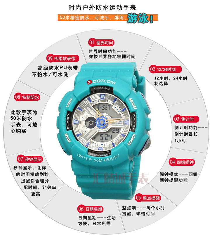 新款时尚运动手表 独角兽电子学生手表女ins运动表 女生表多功能游泳