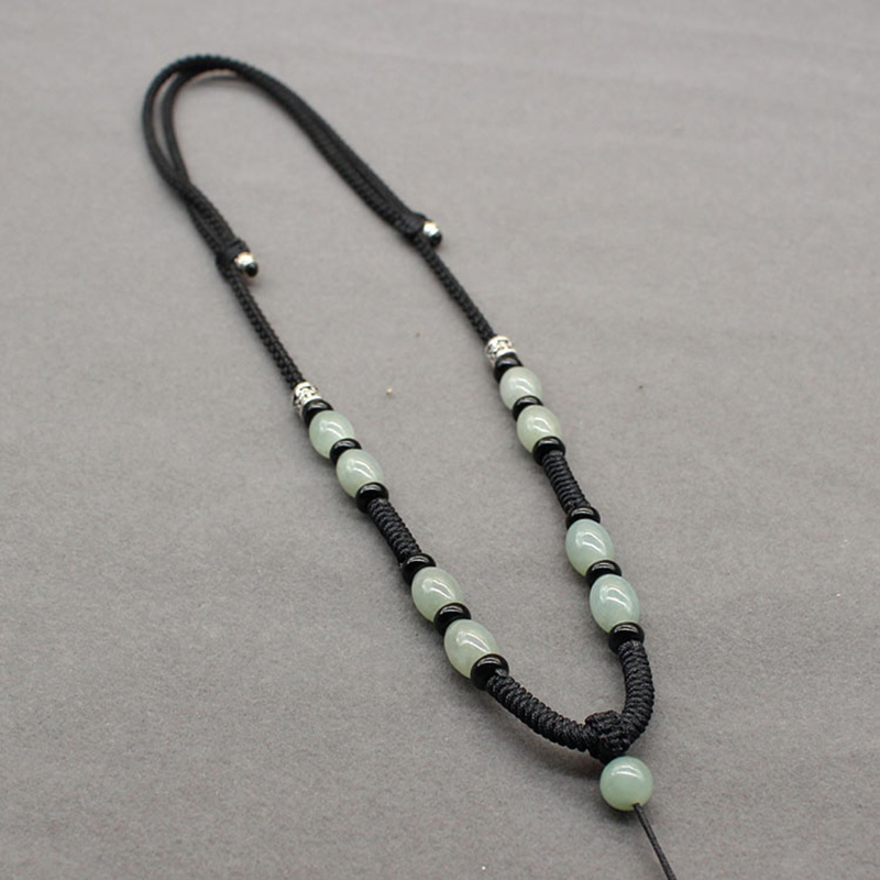 皇顺 吊坠挂绳男女款项链绳子翡翠珠子搭配925银珠手工编制可调节玉石