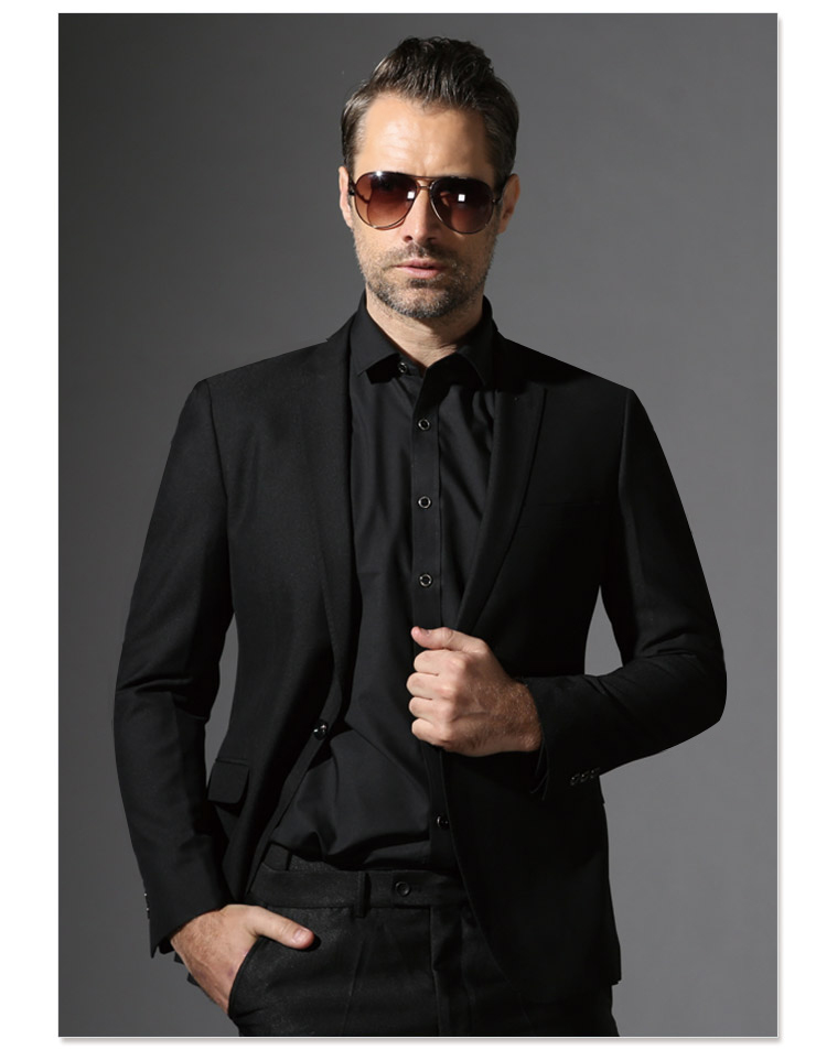 男士西服套装 男款韩版商务休闲职业装修身西装套装 男秋冬款黑色正装