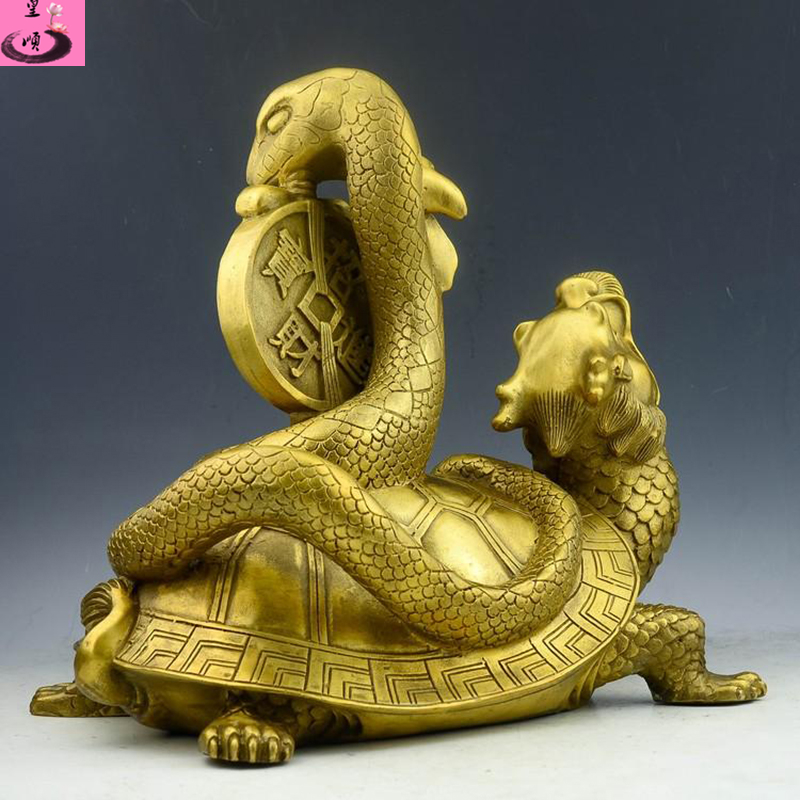 皇顺 铜器龟蛇纳福摆设玄武神兽坐龙龟蛇摆件
