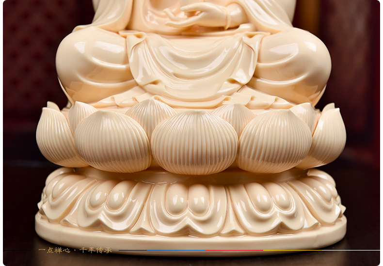 戴玉堂14吋坐莲观音菩萨佛像莲花座陶瓷描金小火彩观世音娘娘坐像家居