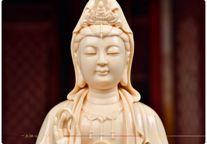 戴玉堂14吋坐莲观音菩萨佛像莲花座陶瓷描金小火彩观世音娘娘坐像家居