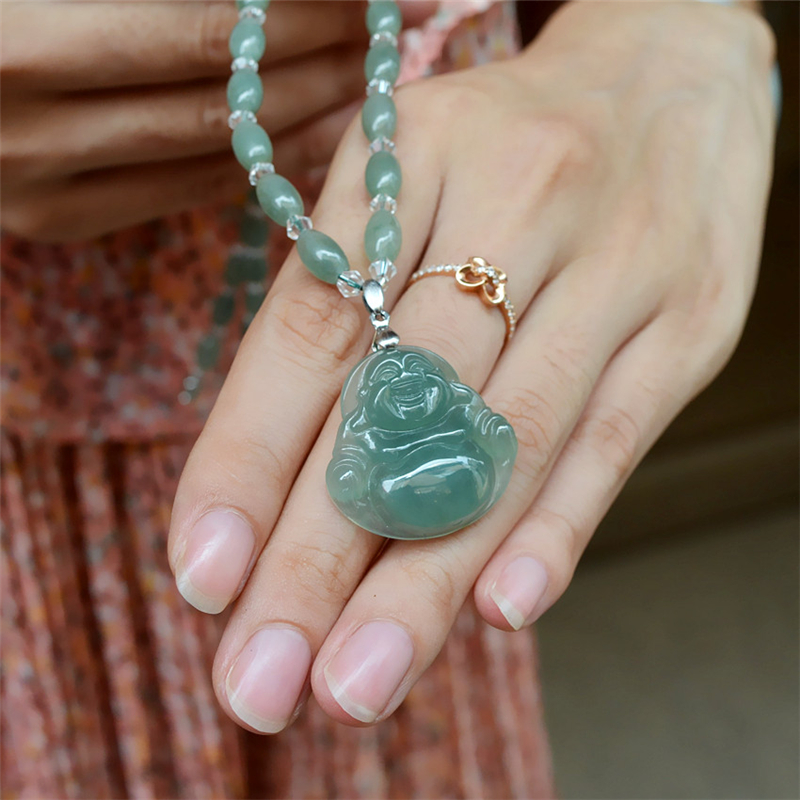 小小钰天然a货缅甸翡翠 油青玉佛项链吊坠女玉观音项链吊坠男女款菩萨