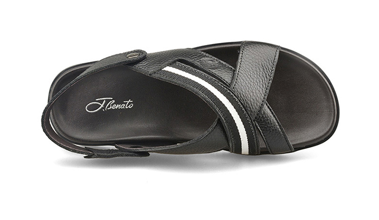jbenato宾度男鞋 软面皮平跟透气休闲凉鞋 男士沙滩鞋搭扣凉拖鞋