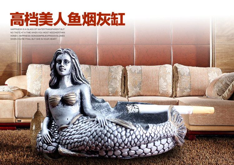 
                                        凡想 欧式创意美人鱼烟灰缸 大号烟缸摆设家居装饰品摆件 创意礼品送男友生日礼物 仿古银美人鱼烟灰缸                