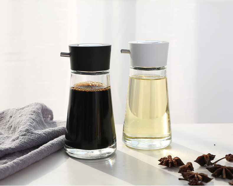 日本asvel玻璃酱油瓶 按压式控量调味瓶醋瓶调料瓶 桌面小油壶 黑色