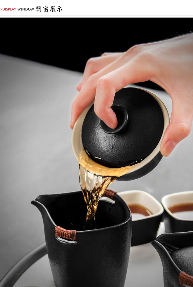 象运福 粗陶大号三才盖碗茶杯陶瓷泡茶碗功夫茶具茶道碗 百川粗陶盖碗