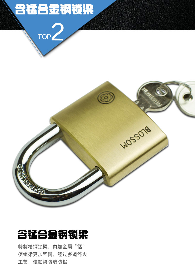 梅花blossomlock腰圆纯铜挂锁防水防锈防盗加固铜锁仓库大铁门抽屉锁