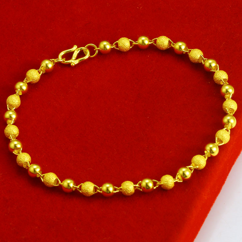 千影珠宝正品黄金手链9999足金真金手链男款女款光面光珠转运珠磨沙面