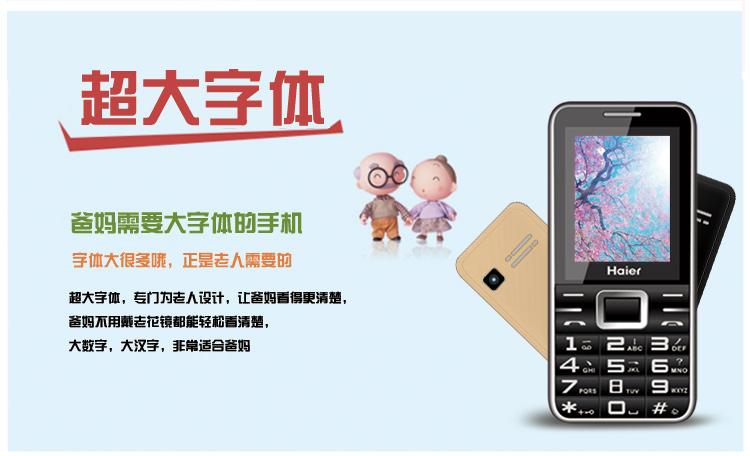 海尔(Haier)  M201 双卡双待 移动/联通2G 直板老人手机 黑色