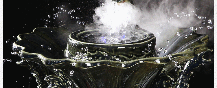 昊锐琪忧 景德镇陶瓷鱼缸水景加湿器 办公室庭院酒店招财落地流水喷泉