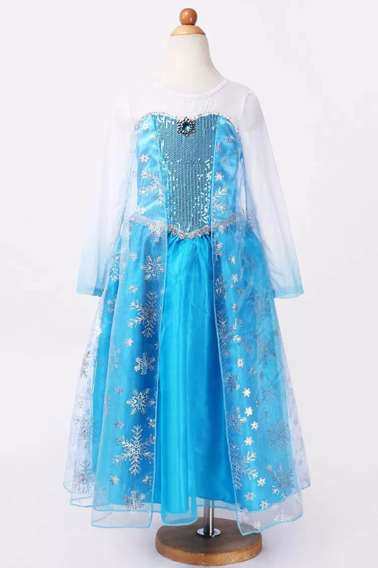 奇缘艾莎女礼服裙爱莎安娜公主连衣裙长袖网纱万圣节儿童节表演裙子