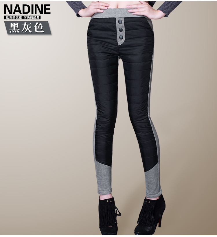 Nadine2015冬季新款女式高腰外穿羽绒裤女打底裤修身显瘦加厚保暖休闲裤 女款 黑灰 M