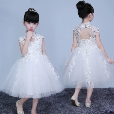 新款儿童礼服婚纱白雪公主裙蓬蓬裙秋冬女童生日钢琴表演服夏白色白色