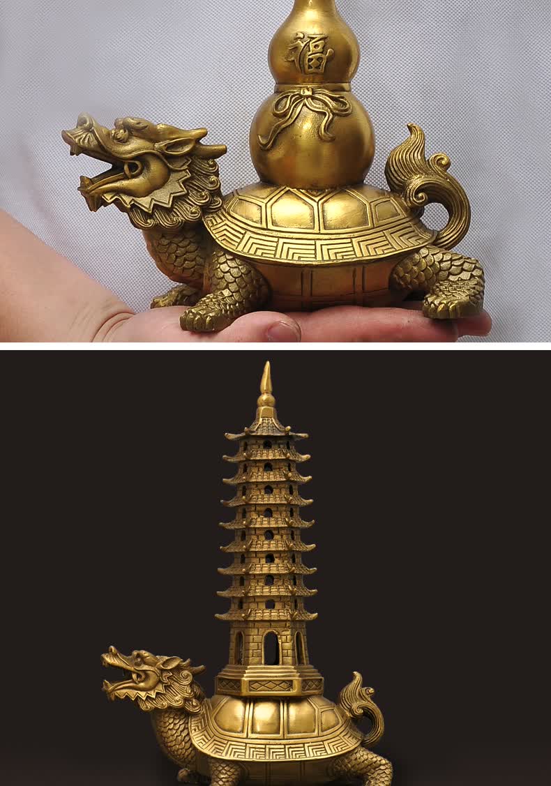 黄铜龟塔龟葫芦摆件龙龟文昌塔九层龙头龟葫芦家居风水学业工艺品 5寸