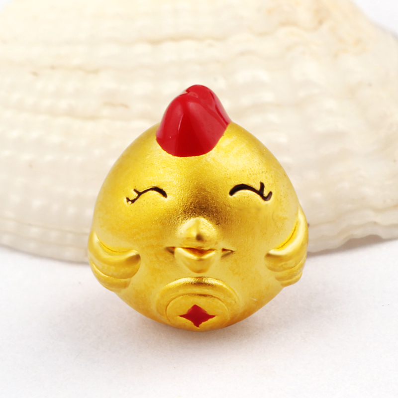 国华首饰黄金饰品3d硬金足金吊坠 烤彩 铜钱小鸡吊坠(已加入京质联盟)