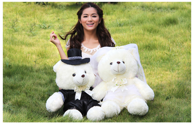 可兰薇 婚庆压床娃娃一对 毛绒玩具婚庆布娃娃情侣熊礼品结婚礼物 白