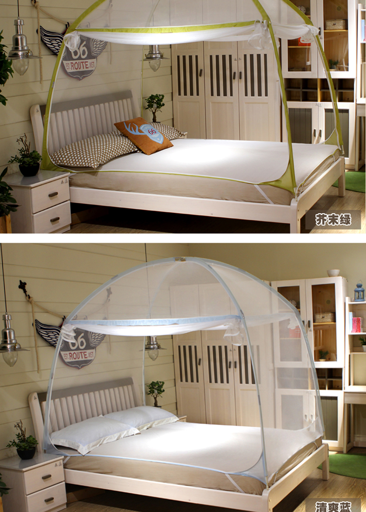 美朵嘉 2015经典简约蒙古包蚊帐加密加高拉链三开门全底圆顶公主 芥末