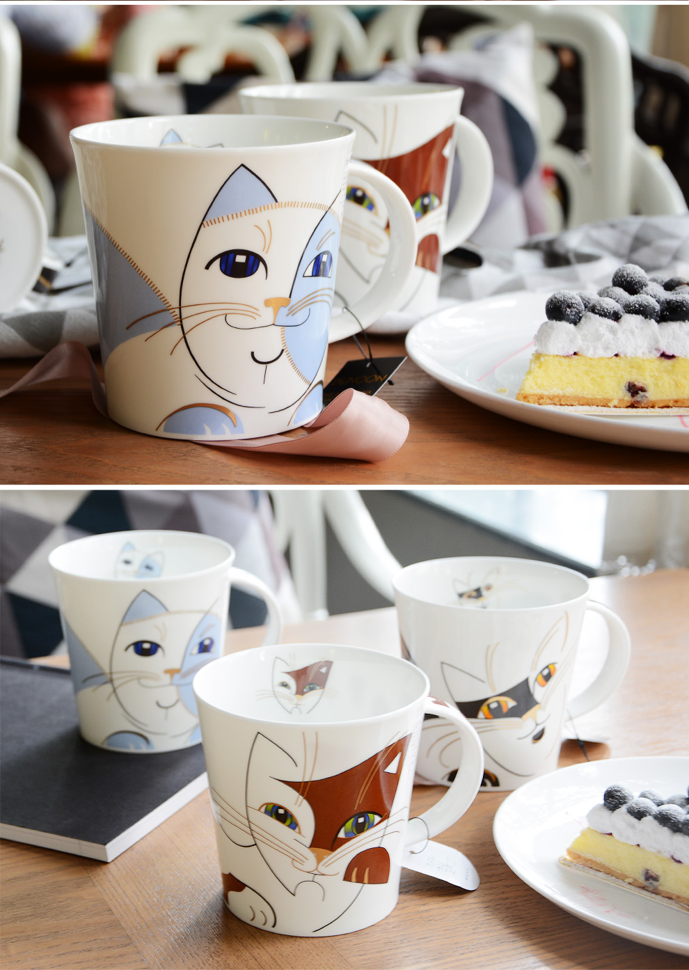 英国猫咪杯子创意咖啡杯 优雅喵咪图案居家办公会养眼水杯 朋克猫 红