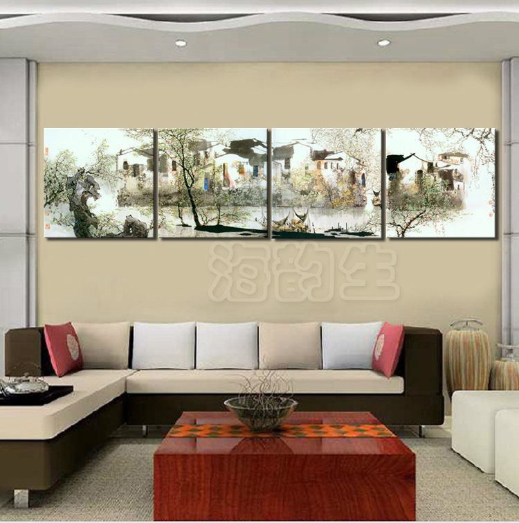 
                                        海韵生 客厅装饰画现代沙发背景墙无框画四联壁画餐厅挂画风景画国画 梅兰竹菊 60*60*4                