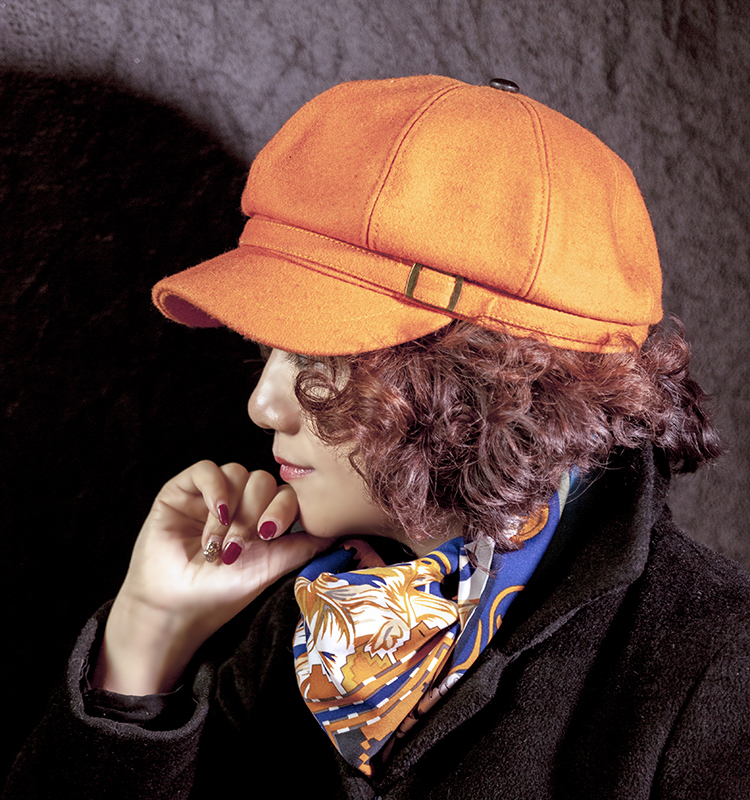 盛锡福新款女式短檐学生帽时装帽子 黑色 均码(58-59)