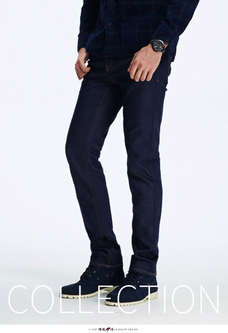 zengzhi增致牛仔裤男装2017秋季高弹力修身薄款柔软小直筒长裤子中年