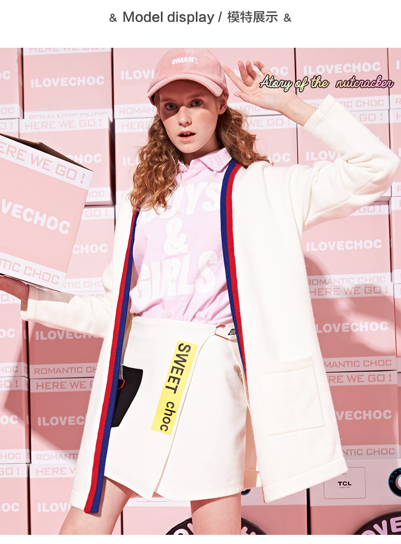 ilovechoc我爱巧克力春夏新款潮长袖毛针织衫刺绣中长款毛衣开衫 黑色