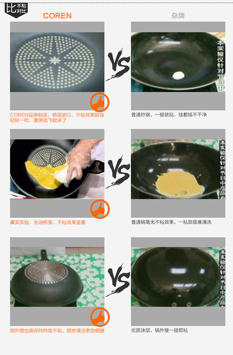 可恩coren无油烟不沾电炒锅 燃气电磁炉通用 韩国进口钻石涂层不粘锅IH32cm