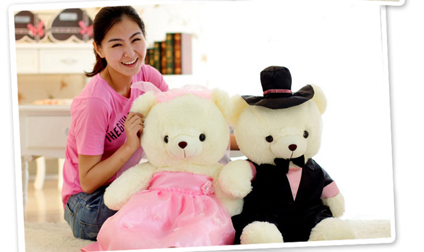 可兰薇 婚庆压床娃娃一对 毛绒玩具婚庆布娃娃情侣熊礼品结婚礼物 白