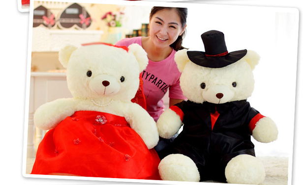 可兰薇 婚庆压床娃娃一对 毛绒玩具婚庆布娃娃情侣熊礼品结婚礼物 白