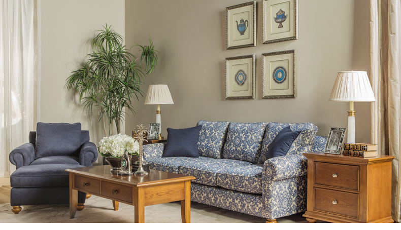 美克美家官方旗舰店美式乡村田园地中海简约复古客厅布艺单人沙发客厅