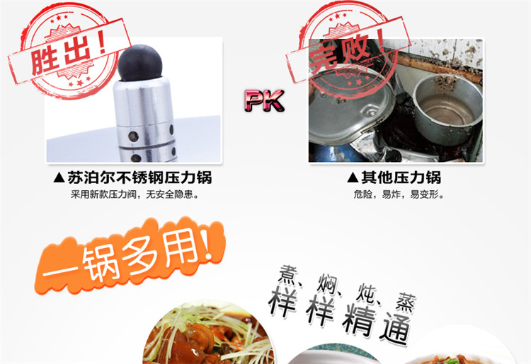 
                                        苏泊尔（SUPOR） 苏泊尔节能不锈钢安全压力锅20cm高压锅电磁炉明火通用YW20F1                