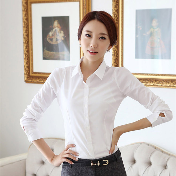 
                                        黛萍 新款女韩版职业修身白色长袖衬衫女装 白色 S                