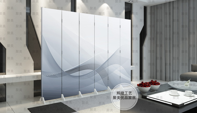 优阁调折叠屏风隔断防水防透免安装双面中式艺术屏风水墙文化墙背景墙567扇 6-25 7扇防水防透加厚