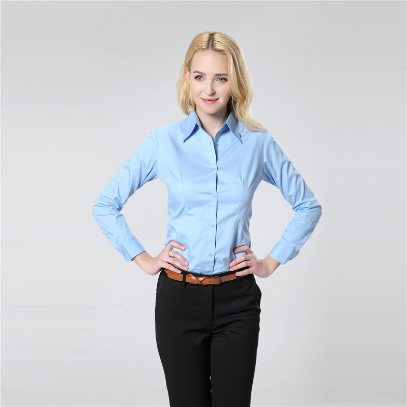 
                                        ZHI YE MEN女装长袖衬衫商务韩版修身OL职业正装免烫白色长袖工作服衬衣 紫罗兰V领 40=XL码                