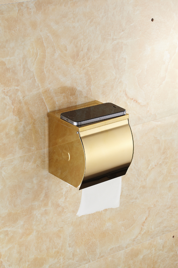 304不锈钢欧式卷纸盒 镀金纸巾盒 金色卫生纸盒 封闭草纸盒 标准款